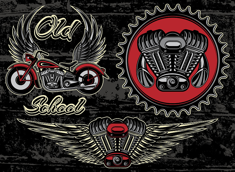 摩托车主题的复古标志图片下载