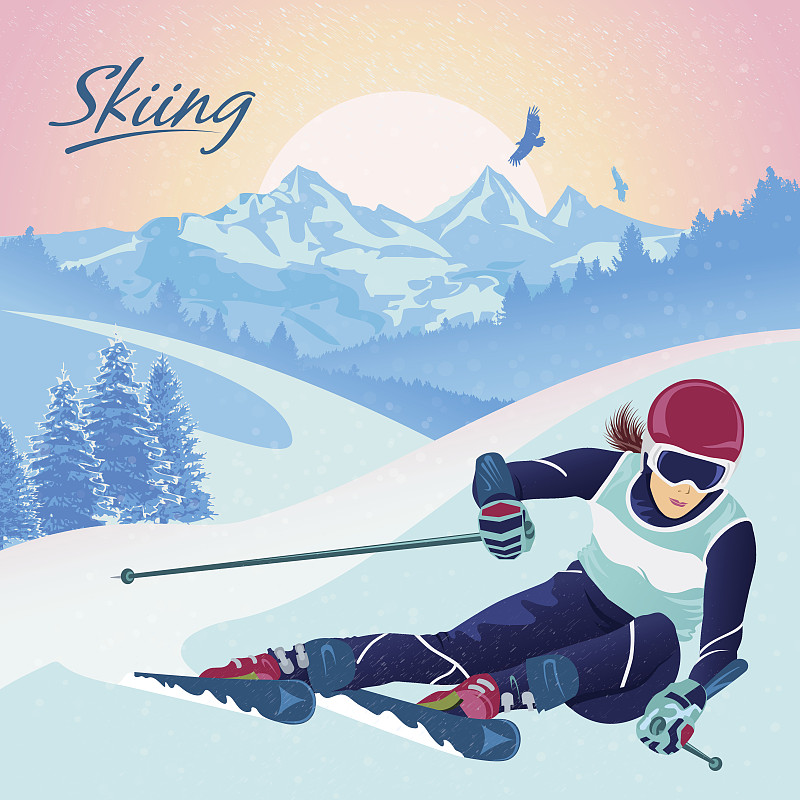 障碍滑雪和速降滑雪。图片下载