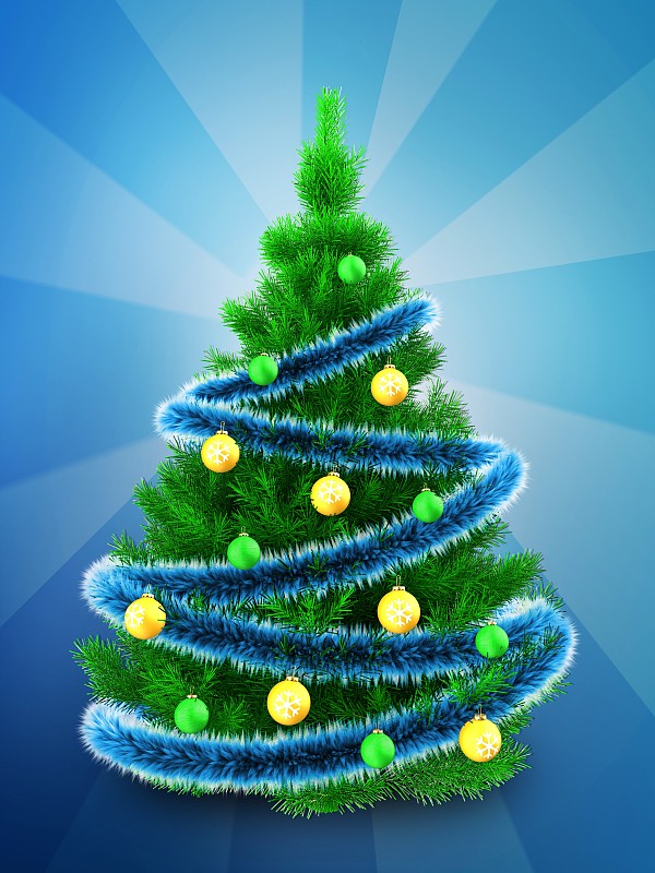 3d充满活力的圣诞树在蓝色图片素材