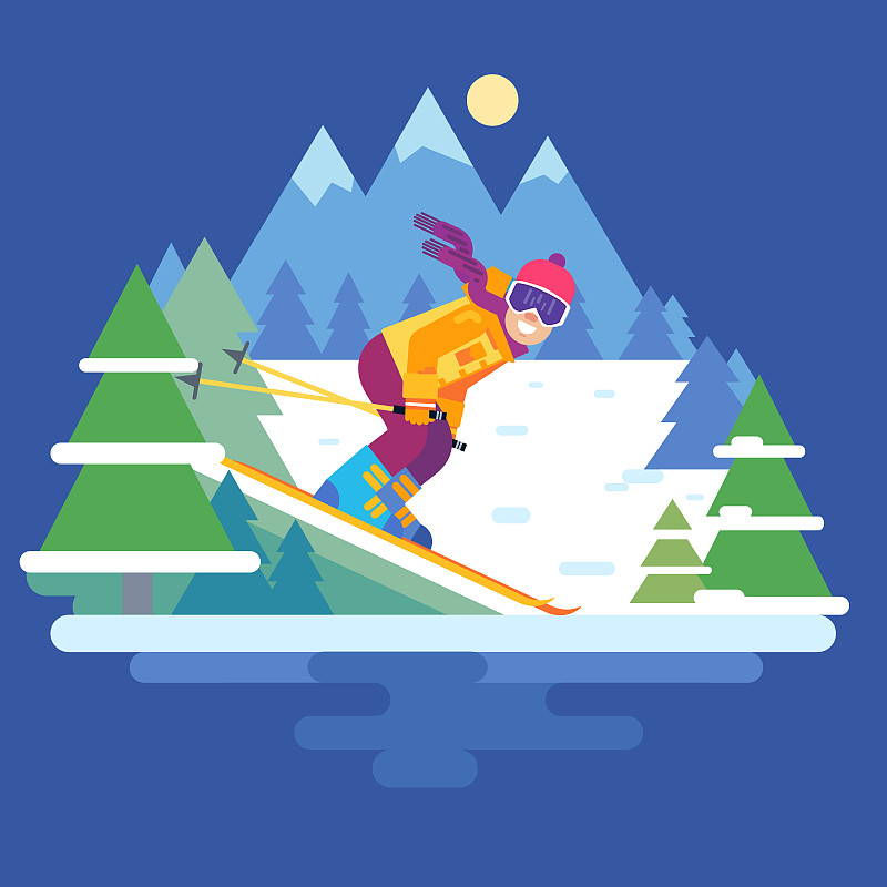 卡通微笑的滑雪者孤立。滑雪板矢量中滑雪运动员的性格图片素材