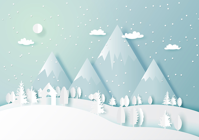冬季以白房子和森林自然景观为背景图片下载
